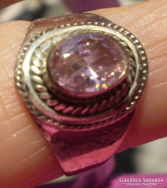 925 ezüst gyűrű 18,9 mm, új, kunzit drágakővel