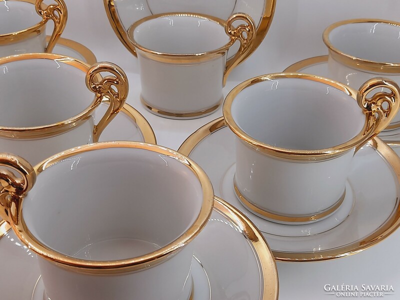 Antique Bieder thick-walled gilded porcelain tea cups with bottoms, 6 pieces in one set