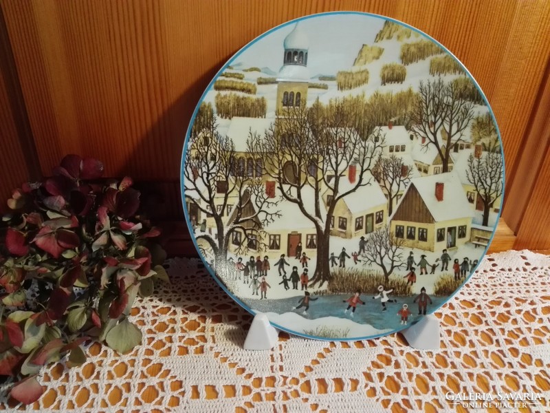 Fali tányér, téli tájképek, 1979  Bavaria porcelán.