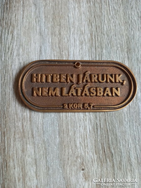 Old copper wall plaque with biblical quote ii. (8.7X4x0.5cm)