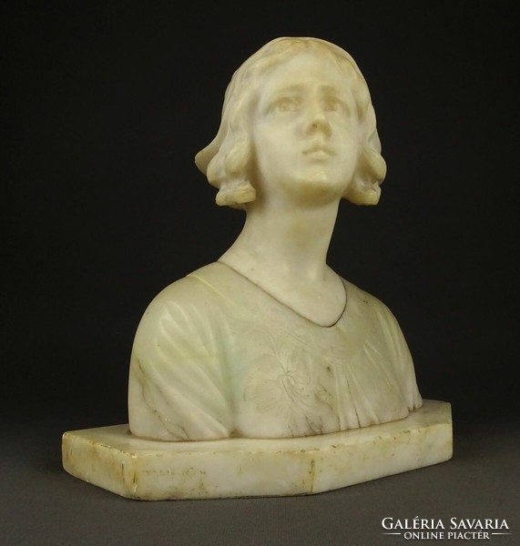 1P681 Antik XIX. századi szecessziós fiatal nő mellszobor márvány büszt 25.5 cm