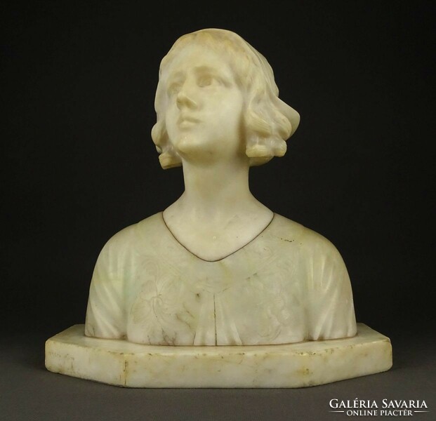 1P681 Antik XIX. századi szecessziós fiatal nő mellszobor márvány büszt 25.5 cm