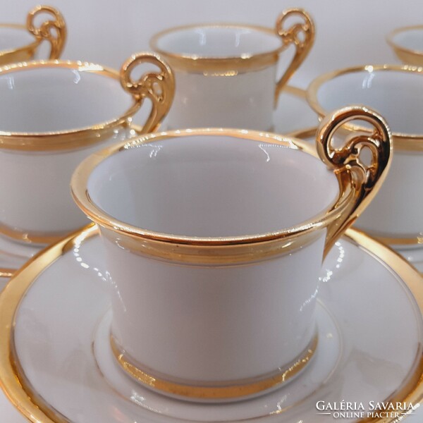 Antik bieder vastagfalú aranyozott porcelán teás csészék aljjal együtt, 6db egyben