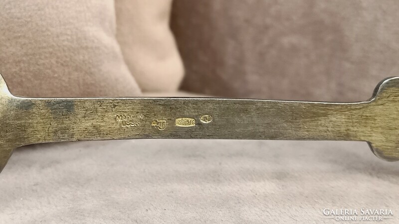 Antique silver dachshund teaspoon with fire enamel decoration