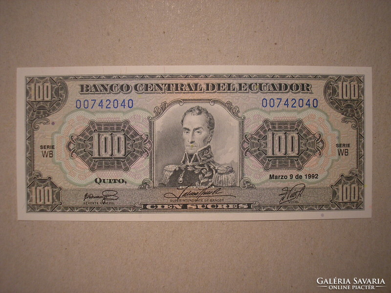 Ecuador-100 sucres 1992 unc blue serial number