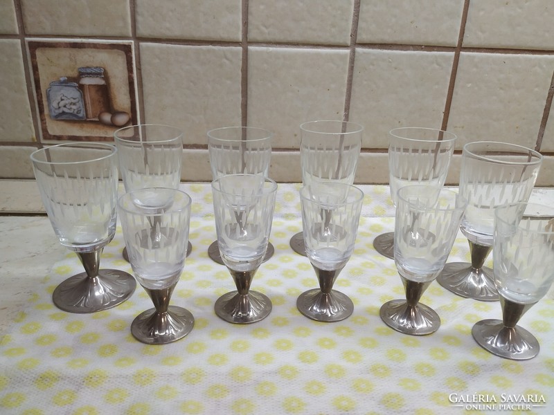 Retro metal base ground glass glass set for sale! 6+5 glasses