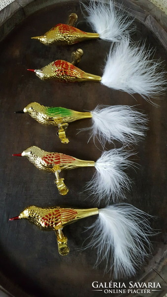 Glass bird with pinch-top, Christmas tree decoration 5 pcs.