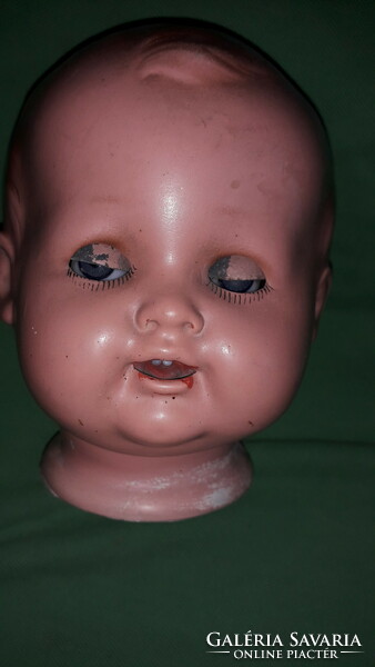 Antique serial number marked German porcelain toy doll head with weighted glass eyes 14 cm as shown in the pictures
