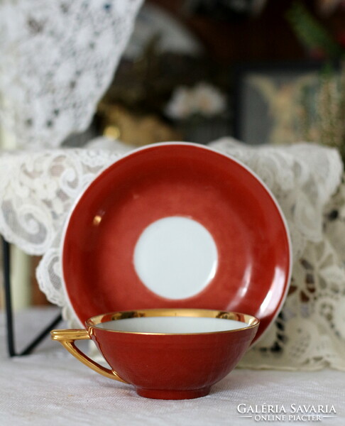 Art deco Limoges fine porcelain coffee set, brown color