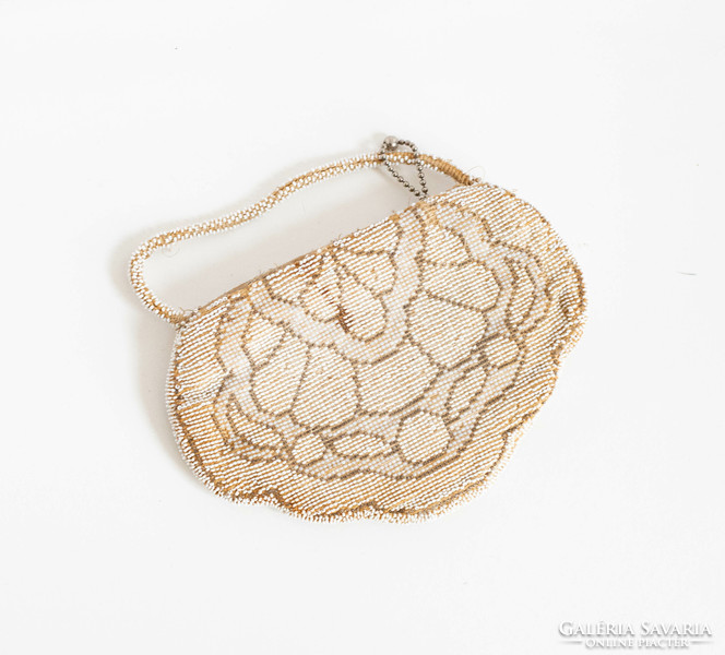 Szecessziós stílusú antik gyöngyökkel díszített alkalmi táska, erszény - gyöngyhímzett retikül