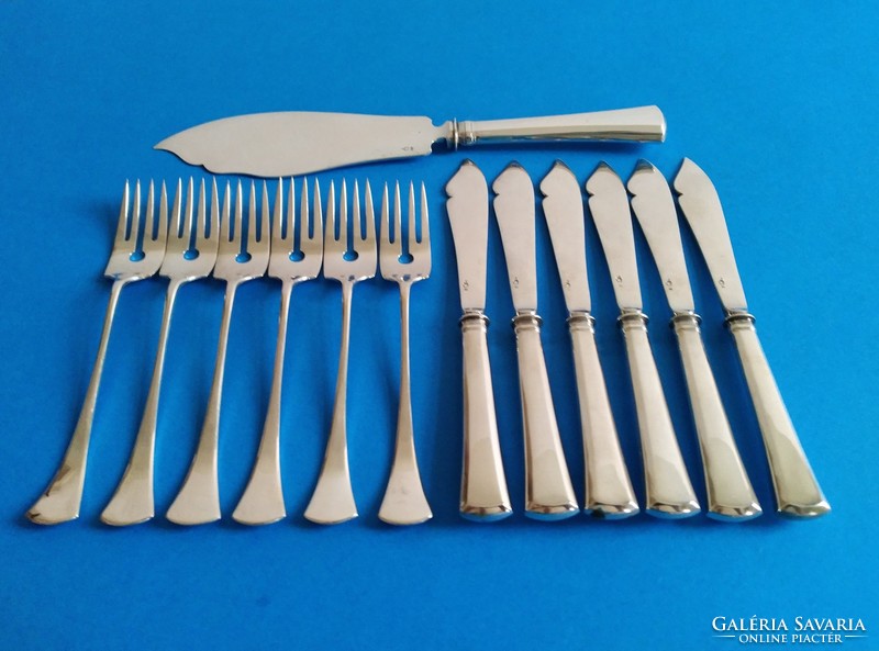Silver fish set English style 6 knives 6 forks 1 serving plate