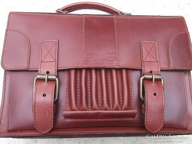 Pécs leather-cowhide briefcase-briefcase with shoulder strap, high-quality item