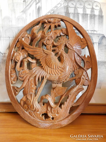 Carved rooster wall decoration 25.5 Cm