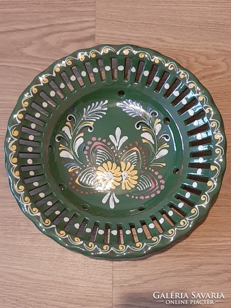 Hand-painted ceramic folk deep plate with an openwork pattern 31 cm