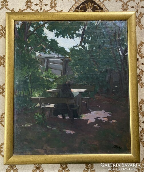 Litteczky Endre - Nagybányai festmény - Napsütötte kerti asztal