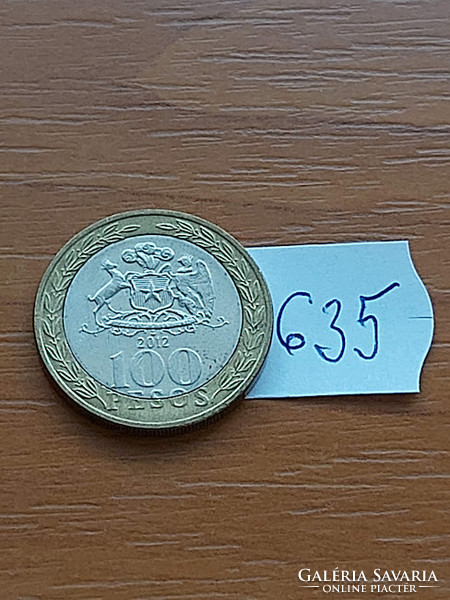 Chile 100 pesos 2012 so santiago mint, bimetal, mapuche 635
