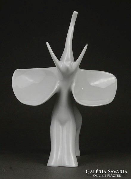 1P695 Retro fehér Hollóházi porcelán elefánt figura 18 cm