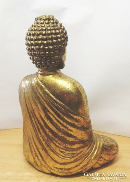 Aranyozott meditáló Buddha kerámia szobor. Értékes ritkaság