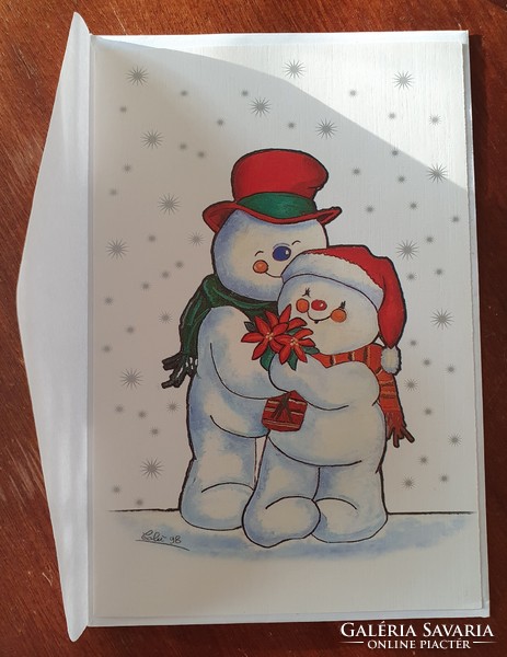 Karácsonyi képeslap borítékkal postatiszta üdvözlőlap üdvözlőkártya levelezőlap hóember