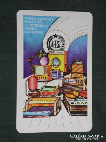 Kártyanaptár, ÁFÉSZ iparcikk üzletek,grafikai rajzos,televízió,rádió,magnó,, 1976 ,   (2)