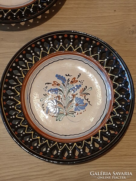 Hand-painted folk ceramic plate with three-row openwork pattern 2 in one 30.5 cm