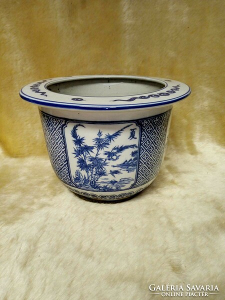 Kék kínai mintás porcelán kaspó, nagyméretű 24 x 16 cm
