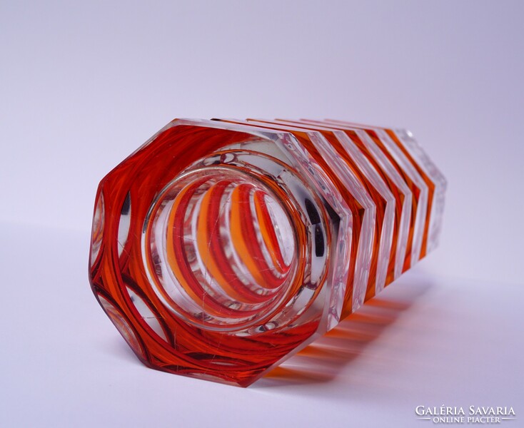 Rare old veb glaswerke schmiedefeld German octagonal faceted crystal vase 1960s-70s