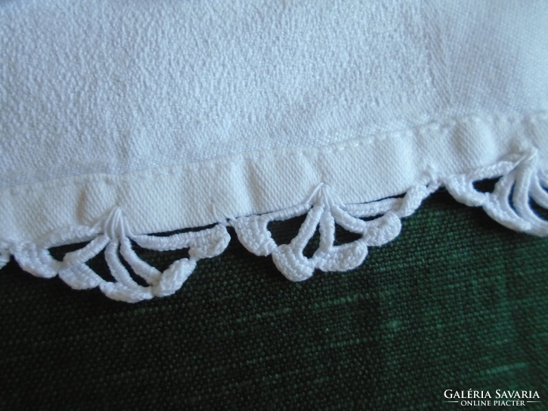 Snow-white, cotton crocheted edge towel, hand towel. 74 X 52 cm.