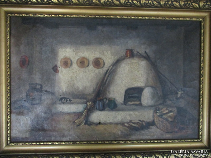 Új árengedmény! Hoffmann Antal: Szulimán Jánosné füstös konyhája, Somogysárd, 1931, olaj, vászon