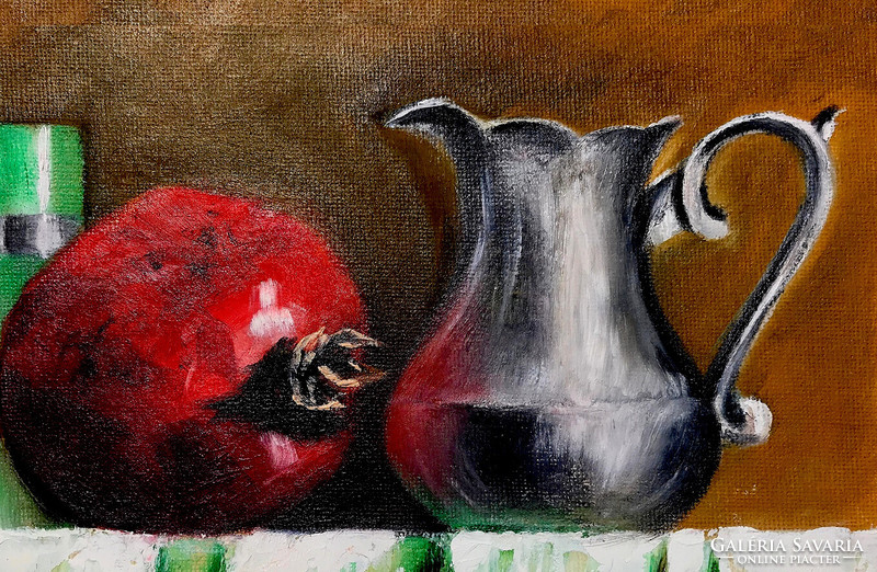 Still life with pomegranate - oil painting - 18 x 24 cm