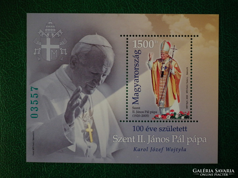 2020. Saint born 100 years ago ii. Pope János Pál - block set ** / HUF 24,500/