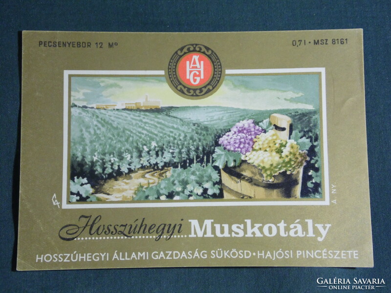 Wine label, Šükösd boat winery, Longhegy Muscat table wine