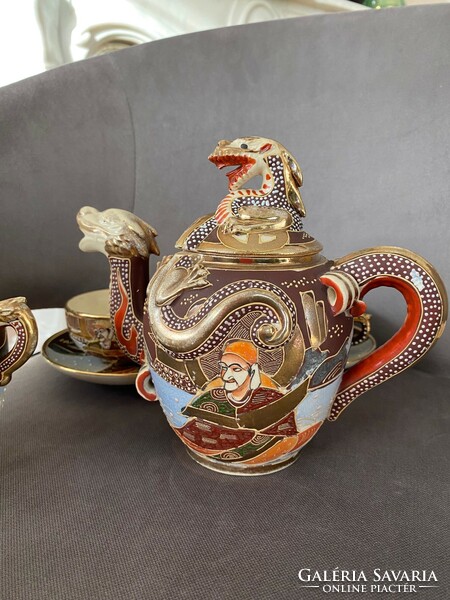 Antique Japanese satsuma tea set with dragon pattern
