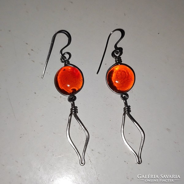 Különleges hosszú fém narancsos üveg szemes fülbevaló