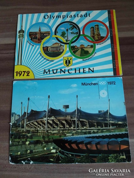 2 postcards in one, Munich, 1972 Olympics, used