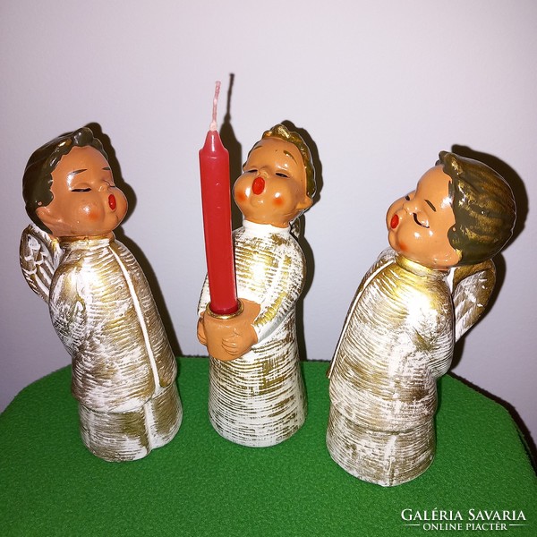 3 Singing boy angels, candle holder. Christmas decoration.
