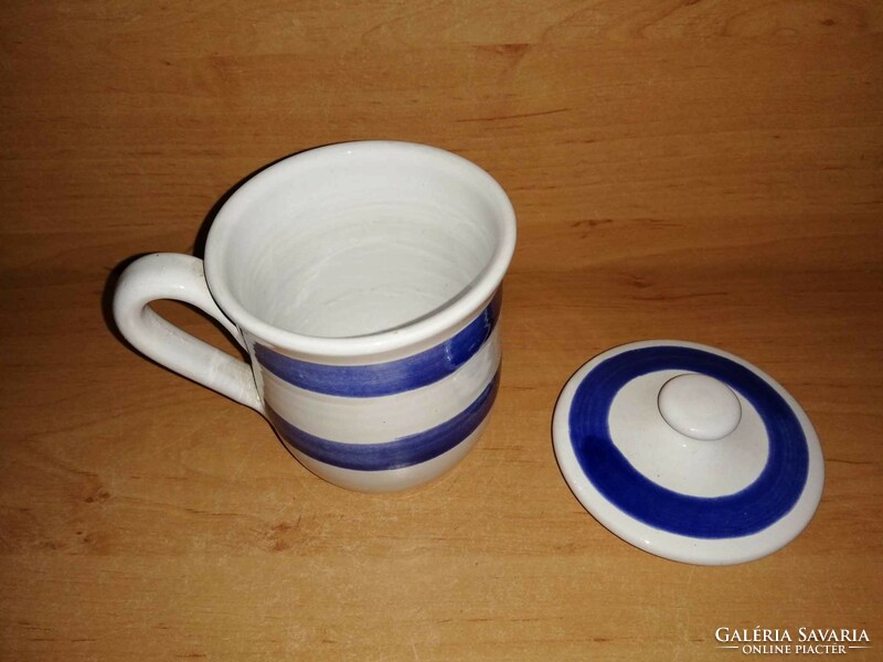 Blue striped mug with lid (26/d)
