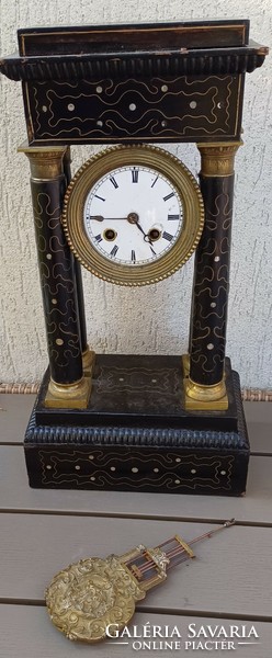 Antique table clock Biedermeier inlaid clock with half strike