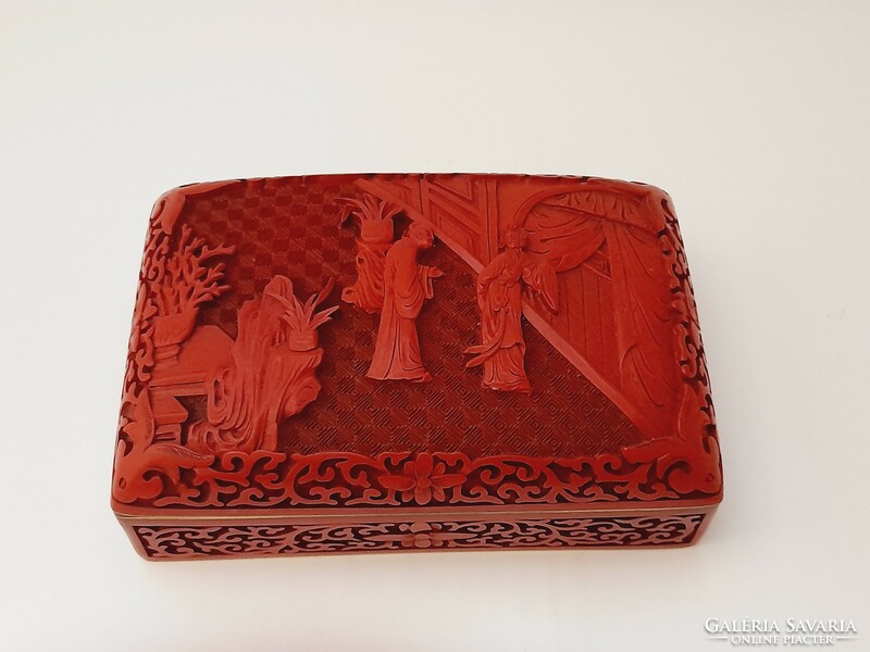 Chinese cinnabar, carved lacquer box, jewelry holder, 15.5 x 10 x 5 cm