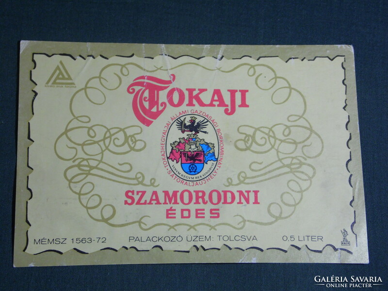 Wine label, Tolcsva sátoraljaújhely winery, wine farm, Szamorodni wine in Tokaj