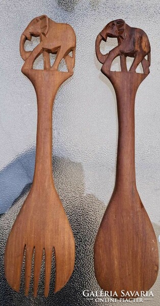 African elephant wooden spoon and fork