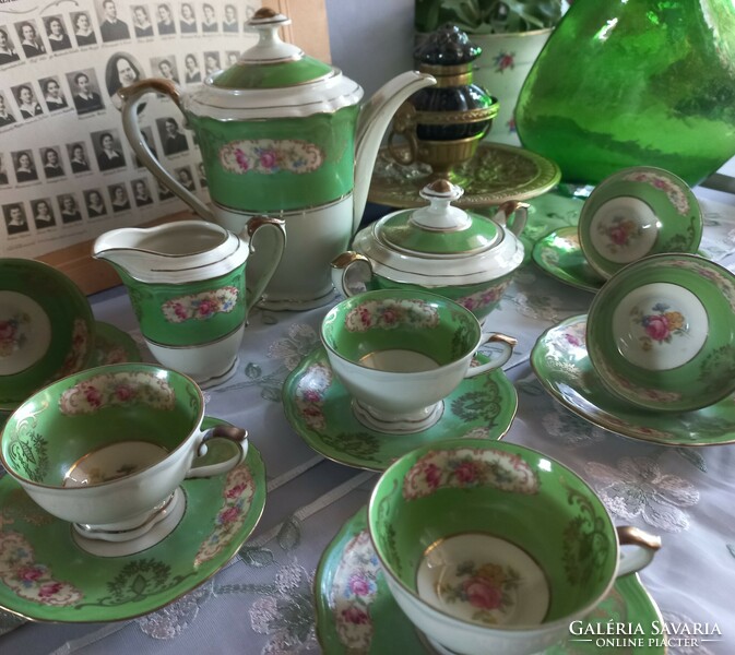 Beautiful antique green mocha coffee set, 6 sets, sugar holder and spouts