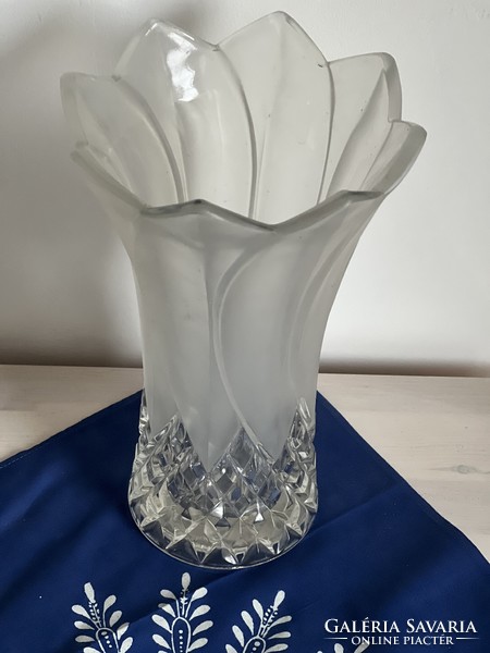 Huge polished and acid-etched goblet-shaped antique glass vase