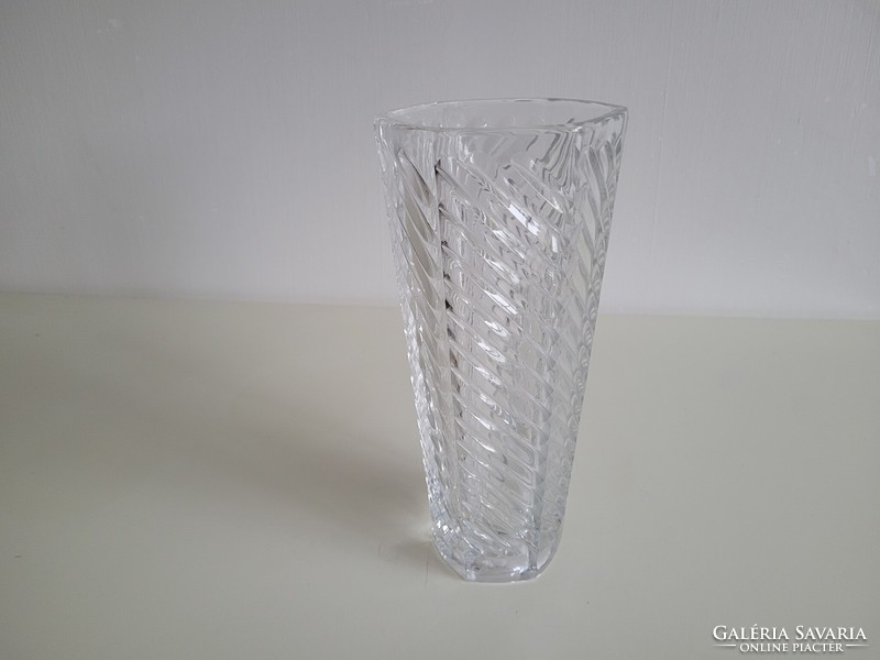 Retro régi vastagfalú bordás Cseh üveg mid century váza