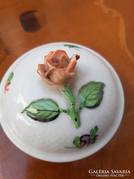 Herend porcelain bonbonier with antique rose button