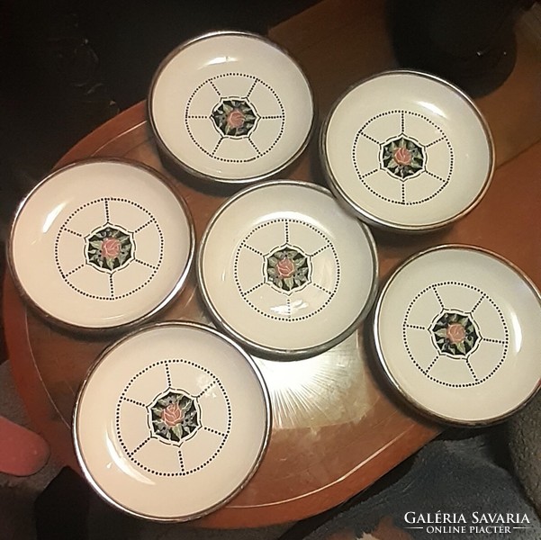 Art deco small plates g.M / gebruder mehner / ceramic with metal rim