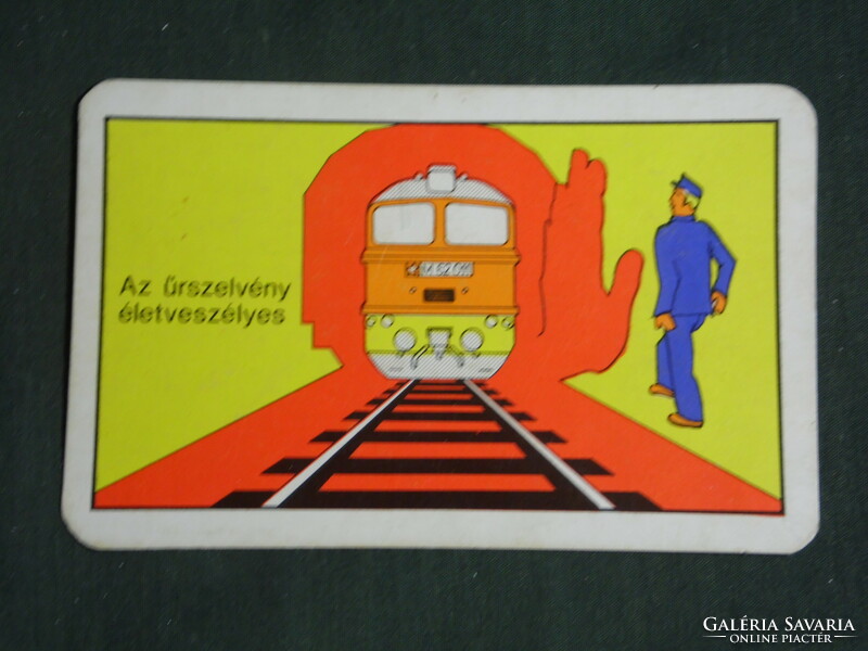 Kártyanaptár, MÁV vasút, balesetmegelőzés,grafikai rajzos,M62 dízelmozdony, 1977 ,   (2)