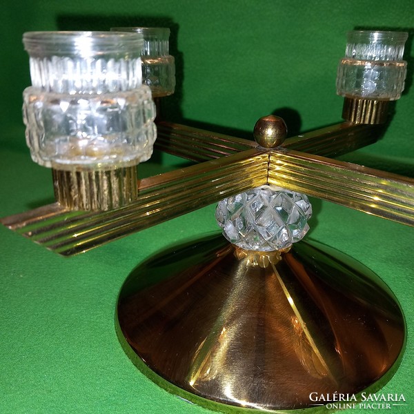 Beautiful 4-branch, brass-glass, table candle holder.