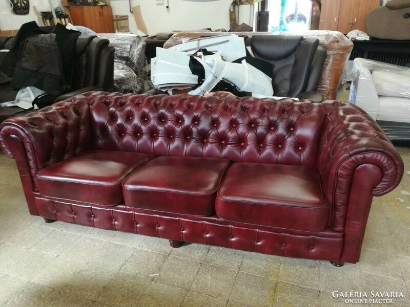 New brown / burgundy leather chesterfield sofa set, armchair can be ordered.