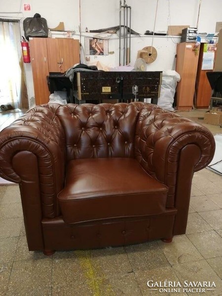 New brown / burgundy leather chesterfield sofa set, armchair can be ordered.